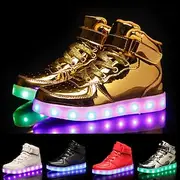 Men's Gold High-Top LED Sneakers - Shiny Light-Up Shoes with Rechargeable Glowing Soles for Parties and Casual Wear