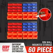 60 PC Bins Wall Mounted Storage Solution Rack Nuts & Bolts Organizer Small Parts