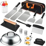 AIMALL 17-Piece Stainless Steel BBQ Tools Set – Outdoor Grill Accessories for Teppanyaki, Includes Spatulas, Tongs, Basting Brush, and More with Carrying Bag