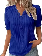 [Generic] Cute Womens Tops Short Sleeve Party Short Sleeves Plus Size Puff Sleeve Shirt Hollow V Neck Tunic Blouses Women Turtleneck Tee