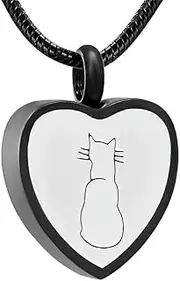 DOTUIARG Cat Pattern Urn Necklace for Ashes Heart Shape Cremation Jewelry for Ashes Pendant Silver Gold Rose Gold Black Keepsake Necklace