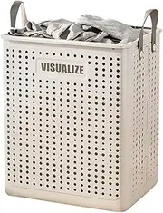 Laundry Basket, Large Laundries Hamper Bag Washing Bags Foldable Dirty Clothes Storage Container Organiser Organization, for Home Bathroom Bedroom Plastic (White)