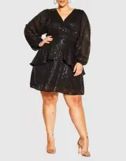 CITY CHIC Jocelyn Dress in Black Sequin Plus Size XS / 14 NWT [RRP $169.95]