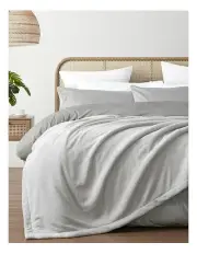 [Serene] Hudson Fleece and Sherpa Reverse Blanket 240x250cm in Grey