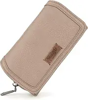 [Montana West] Wrangler Wallet for Women Minimalist Clutch Wristlet Purse RFID Blocking Credit Card Holder, Khaki, Minimalist