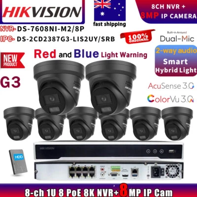 HIKVISION DS-2CD2387G3-LIS2UY/SRB 8MP 4K IP CAMERA 8CH 8POE 8K NVR Systems Lot