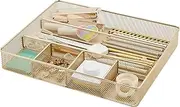 Annova Desk Drawer Organizer Tray for Office Organization - Metal Mesh - Storage Tray with Dividers for Pens, Desktop Accessories, Bathroom, Kitchen, Makeup and Office Supplies(Large) (Gold)