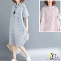 在飛比找PChome24h購物優惠-SCL 季節棉麻條紋休閒連身裙洋裝