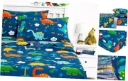 - Dinosaur Bed Sheets for Boys, 100% Cotton, 4-Piece Sheet Set Kids, Full Navy