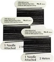 LeGolds 3 Pieces Silk Beading Cord Thread and Needle Size 8 Black Color 0.80mm