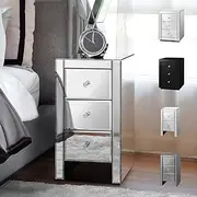 ALFORDSON Mirrored Bedside Table 60cm Height Sofa Side Table Bedroom Living Room Table Nightstand Storage Organiser Home Furniture Glass Organiser Cabinet Chests of 3 Drawers in Sliver Colour
