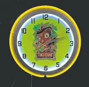19" Its Tiki Bar Time Double Neon Clock Yellow with Carbon Fiber finish