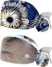 [YTYVAGT] 2-Pc,Nurse Scrub Caps,Scrub Hats with Buttons and Cotton Sweatband,Blue Background Swirl Stairs