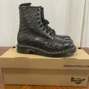 Dr Martens 1460 Gunmetal Lace Up Wild Croc Emboss Combat Boots Womens Size 5