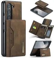 2 in 1 Wallet Case for Samsung Galaxy Z Fold 4, Matte Leather Case Cover Card Holder Detachable Wallet Buckle Design Cover - Coffee