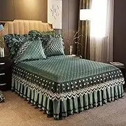 Ruffle Skirt Bedspread Set, Fitted Sheet Bed Skirt, Ruffle Skirt Bedspread, Ruffled Bed Sheet Skirt, Queen Bedspread with Bed Skirt, Wrap Around Fitted Sheet, 2 Pillow Shams(G,200x220cm/78 x 87 in)