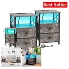Ink Grey LED Bedside Tables with Drawers, Charging Station & Adjustable Lighting