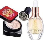 Mushroom Head Air Cushion High Coverage BB Cream Light CC Cream Moisturizing Medium Concealer Long Lasting Waterproof ,Multi-Function, With Makeup Sponge (SET--NATURAL+ Face Serum)