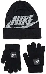 [Nike] Kids' Beanie & Gloves 2-Piece Set - Black/Silver - One Size Fits All (4-7)