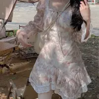 在飛比找Yahoo!奇摩拍賣優惠-新款韓版雪紡碎花洋裝 學院風短裙