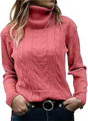 [NAVYN] High Neck Knit Sweater for Women Fall Winter Long Sleeve Soft Warm Knitted Pullover Womens Christmas Sweaters Tops(Watermelon Red,L/Large)