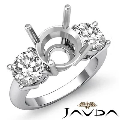 3 Stone Prong Set Semi Mount Round Diamond Engagement Ring 14k White Gold 1.5 Ct