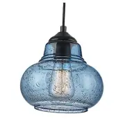 8 Inch Pendant Light for Kitchen Island Modern Hand Blown Bubble Glass Blue
