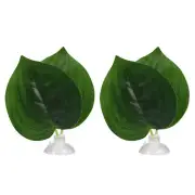 2pcs Betta Fish Leaf Pad with Suction Cup Fish Hammock Decor Green 3.15"x2.76"