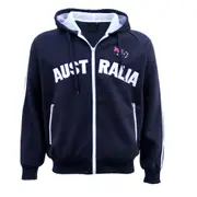 New Adults Australia Day Zip Up Hoodie Jacket w Flag Souvenir Jumper Sports Coat - Navy