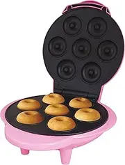 Global Gizmos 35580 Mini Doughnut Maker/Easy Clean Non-Stick Plates/Cool Touch Handle/Makes 7 Mini Donuts/Unique Thermostatic Design Prevents Overcooking/Pink