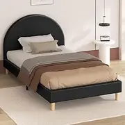 ALFORDSON Bed Frame Base King Single Size Calla Series with Bed Head, Mattress Topper Platform Foundation with PU Leather Upholstery for Bedroom, Black