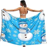 [RPLIFE] Cheerful Snowman Blue Women's Sarongs for Bathing Suits, Summer Long Sarong Coverup, Large, Cheerful Snowman Blue, Medium