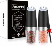 Amusewit Gravity Electric Salt and Pepper Grinder Set of 2 [White Light] Battery