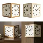 Dual Sided Corner Wall Clock Solid Wood Punch Free Decorative Silent 23x23cm for