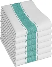 (Green) - Pack of 6 Kitchen Tea Towels, Large 100% Cotton Commercial Grade Towels, Lint Free, White, Quick Drying, 75 x 50 cm, Green