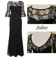 Aidan Mattox Black Lace Flower Embellished Gown NWT Size4