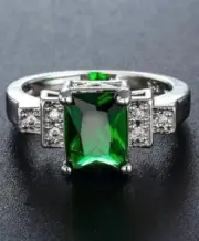 2.16 Ct Octagon Cut Natural Emerald Diamond Wedding Ring 14K solid White gold