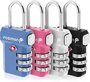 Fosmon TSA Approved Luggage Locks (4-Pack), Alert Indicator 3-Digit Combination Padlock, Lock with Alloy Body & Release Button for Travel Bags, Suitcases - Black, Blue, Pink, and Silver