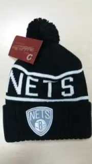 Mitchell & Ness NBA Brooklyn Nets Logo Black Cuffed Pam Knit Beanie Hat Cap