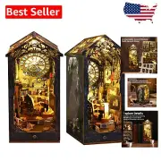 Elegant DIY Book Nook Kit with Sensor LED Light - 3D Wooden Bookshelf Decor