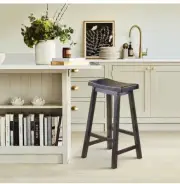 Pemberly Row 28.75" Contemporary Solid Wood Bar Stool in Black (Set of 2)