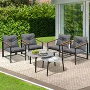 Livsip 6PC Outdoor Patio Furniture Set 70CM Round Grey Marble Table Sets