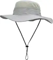 [uxcellmo] Outdoor Men Women Mesh Wide Brim Anti-UV Sun Protection Fishing Hiking Foldable Hat Cap (Light Grey)