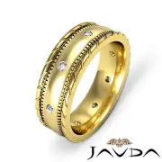 Mens Diamond Solid Ring Eternity Wedding Band Cut Edges 14k Yellow Gold 0.16Ctw