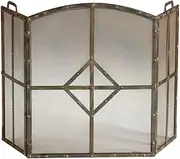 Fireplace Screen Guard, 3 Panel Fireplace Screen with Mesh and Handle, Wrought Iron Safety Fire Spark Guard for Baby Kids Pet Protection, Rustic Red Copper Finish