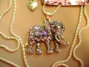 NWT- BETSEY JOHNSON - CRYSTAL PURPLE ELEPHANT PENDANT NECKLACE. USA SELLER