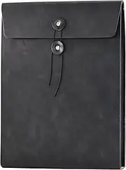 VANRA Vertical Leather Envelope File Folders Expanding Document Holder Organizer Pocket Folder Portfolio for A4 Letter Size Paper with String Tie Closure (Black)