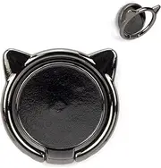 [2 Pack] Cat Ears Glossy FinishCell Phone Ring Holder Stand, 360 Degree Rotation Finger Ring Kickstand with Polished Metal Phone Grip for Magnetic Car Mount, Smartphone Accessories（Black）