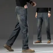 New Men's Retro Fashion Stretch Jeans Thick Pants Elastic Trousers Size 29-42 AU