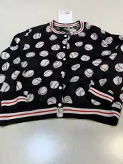 Love Moschino Women’s Black Baseball Print Lightweight Bomber Jacket Size 12 NWT